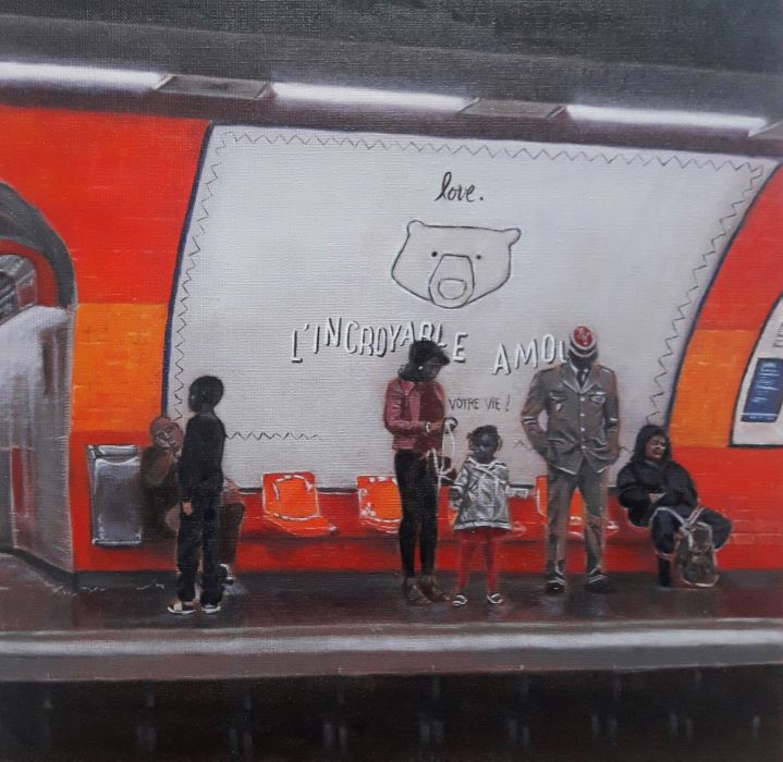 Dans le métro 40X40 huile sur toile